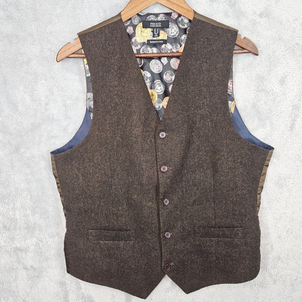 Gianni Feraud Mens Vest US 42 42R Regular Brown Wool Blend Heritage Business